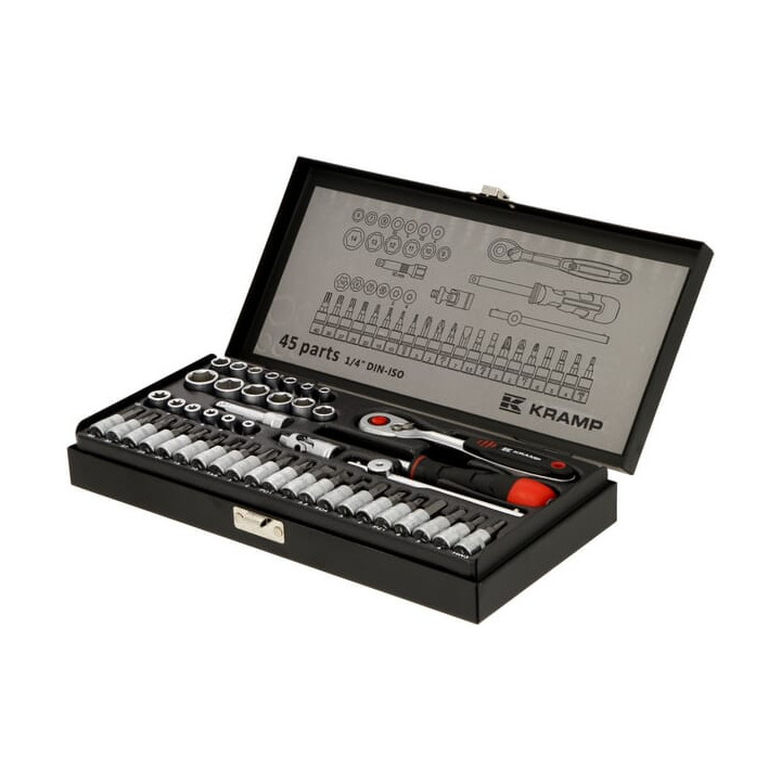 Zestaw kluczy nasadowych 45 el Kramp 180445400KR - widok z przodu
