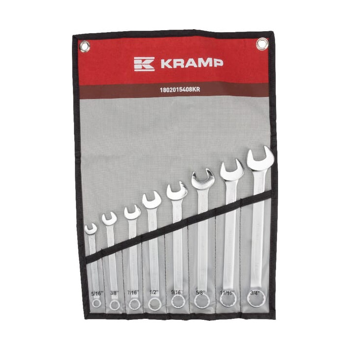 Zestaw kluczy płasko-oczkowych calowych 8 el Kramp 1802015408KR - widok z przodu