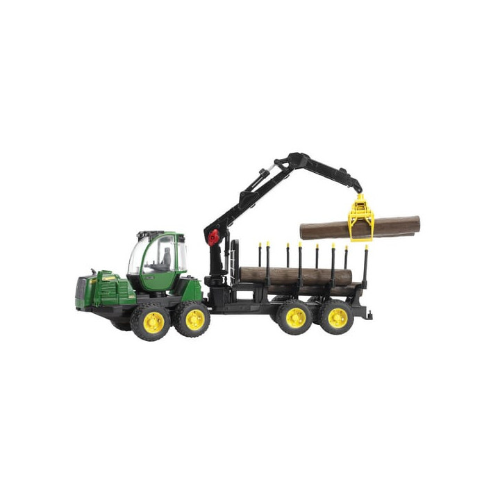 Ciągnik John Deere z przyczepą samozaładowczą i 4 balami Bruder 02133 - widok z przodu
