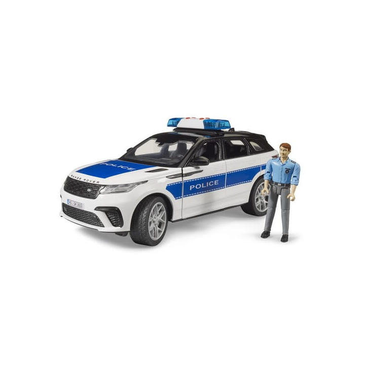 Radiowóz Range Rover Velar z policjantem Bruder 02890 - widok z przodu